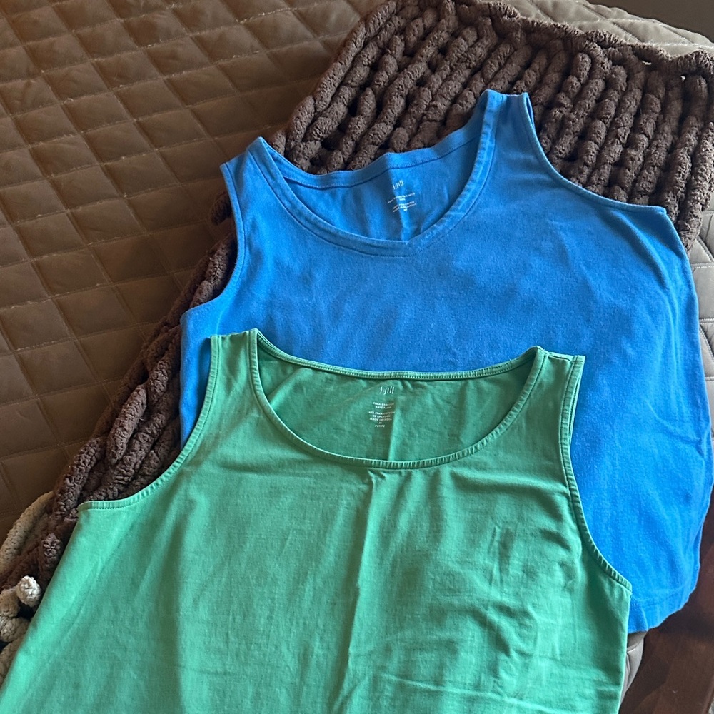 J. Jill Green and Blue Cotton Tank Tops - 2-Pack